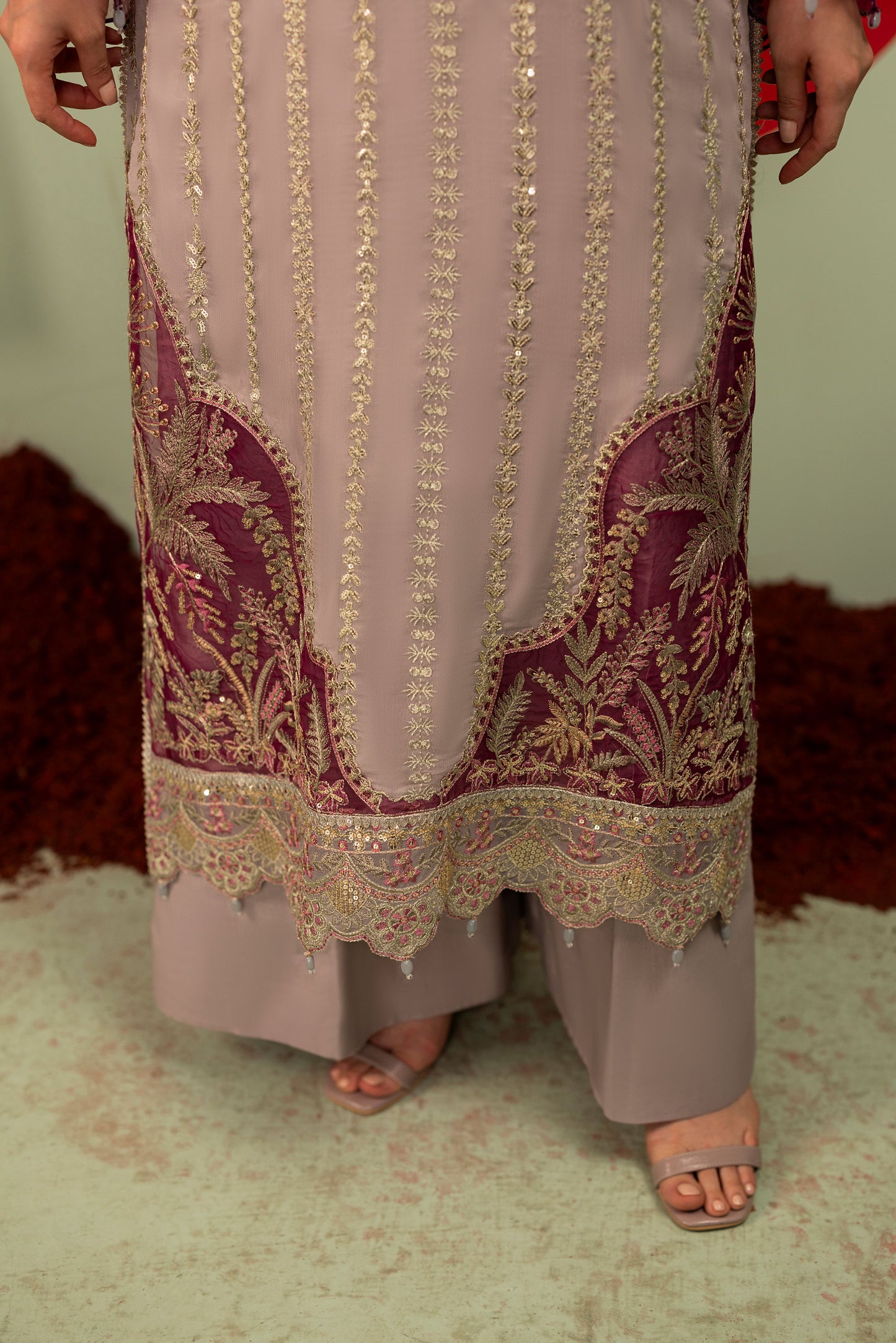 DS-10 Chiffon 3PC Suit with Embroidered Neckline & Daman