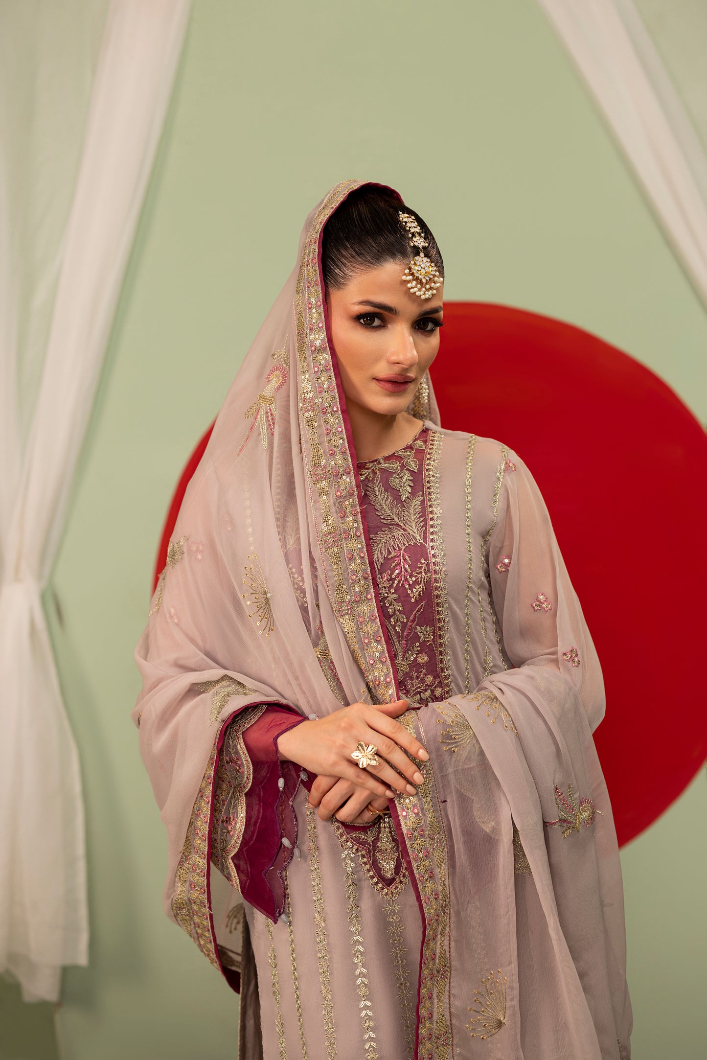 DS-10 Chiffon 3PC Suit with Embroidered Neckline & Daman