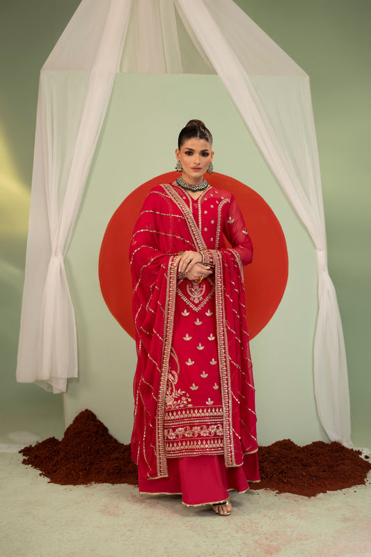 DS-02 Elegant Chiffon 3PC Suit with Embroidered Borders