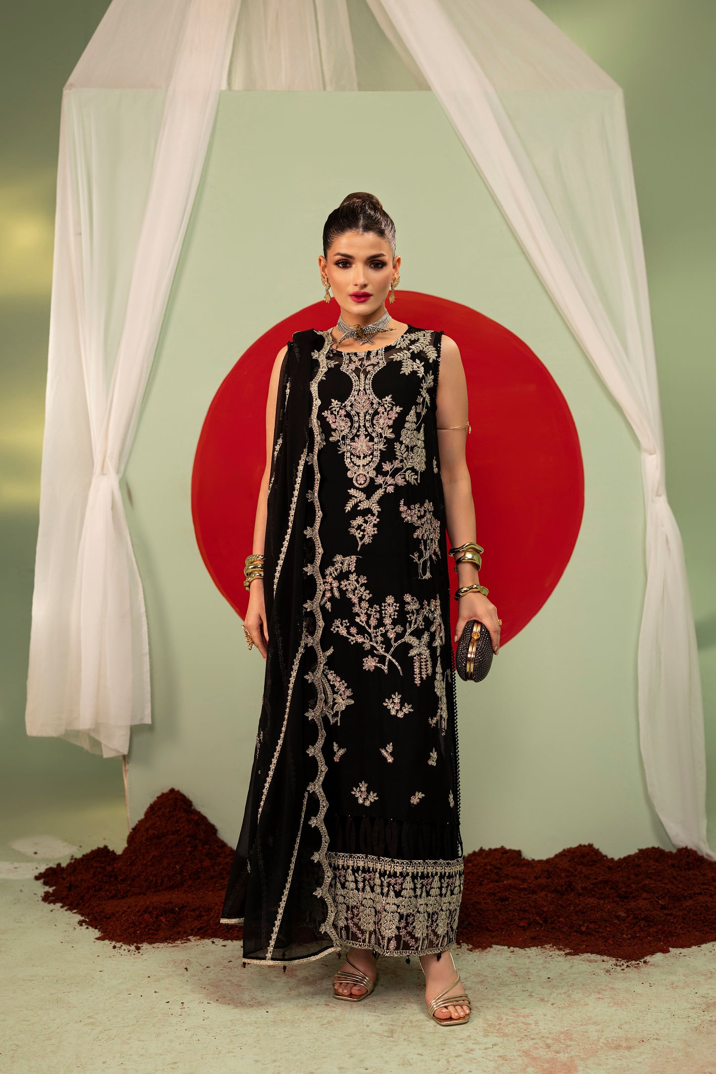 DS-05 Stylish Chiffon 3PC Suit with Embroidered Shirt & Dupatta