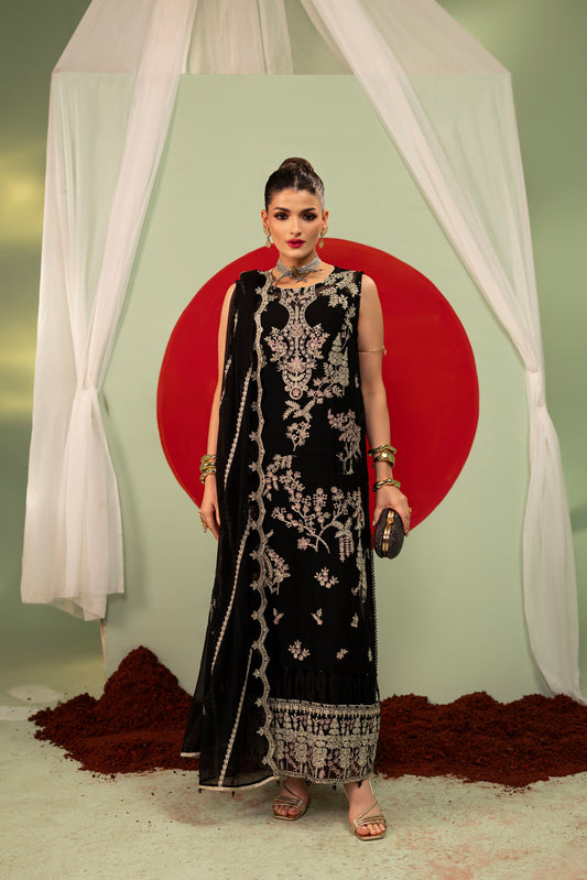 DS-05 Stylish Chiffon 3PC Suit with Embroidered Shirt & Dupatta