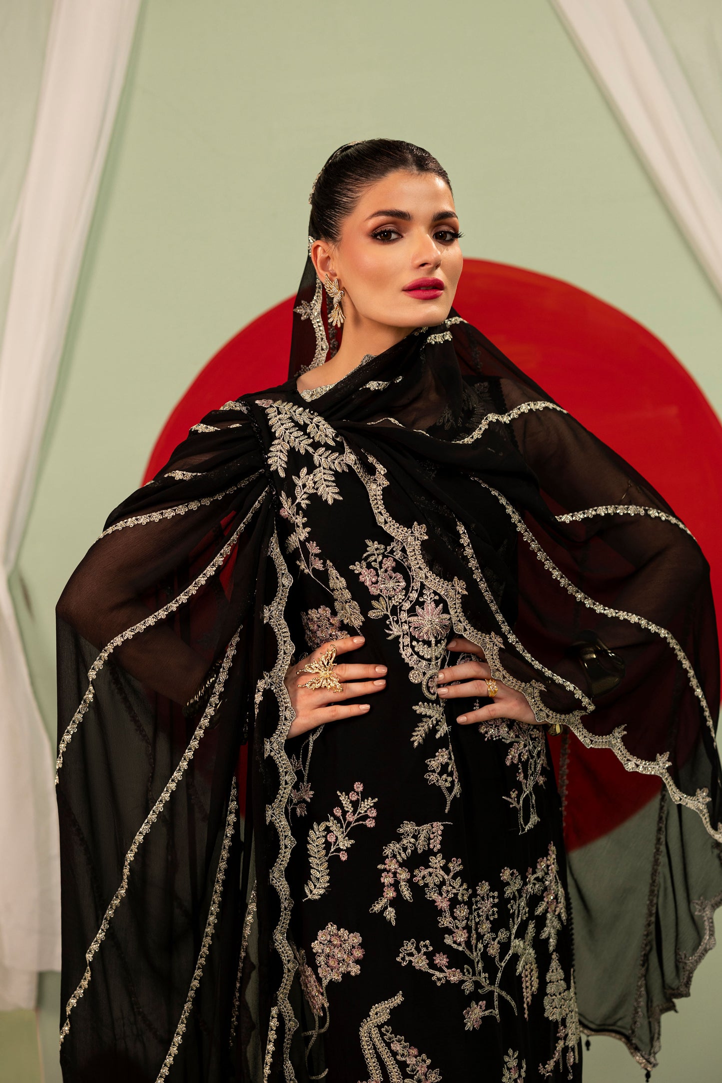 DS-05 Stylish Chiffon 3PC Suit with Embroidered Shirt & Dupatta