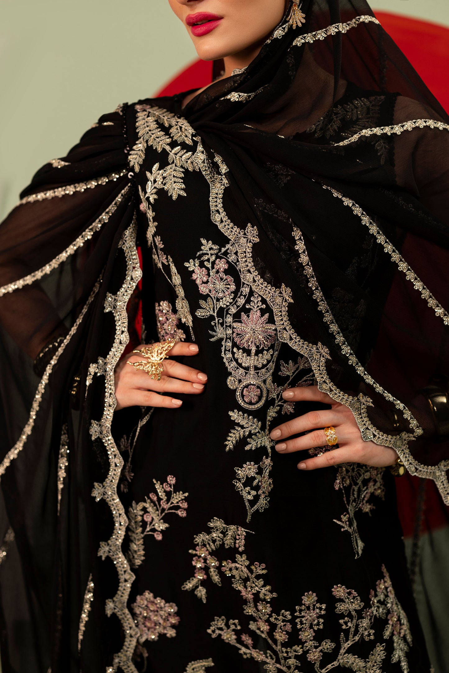 DS-05 Stylish Chiffon 3PC Suit with Embroidered Shirt & Dupatta
