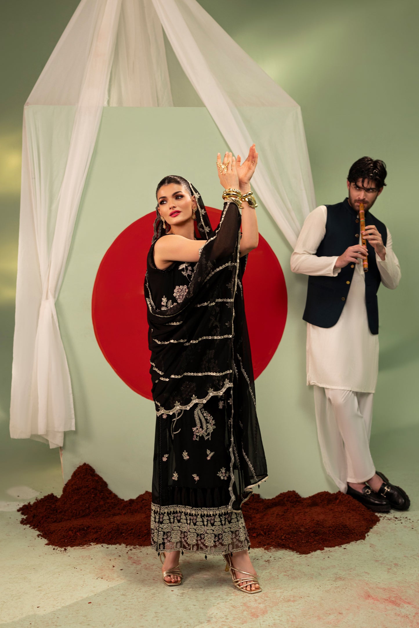DS-05 Stylish Chiffon 3PC Suit with Embroidered Shirt & Dupatta