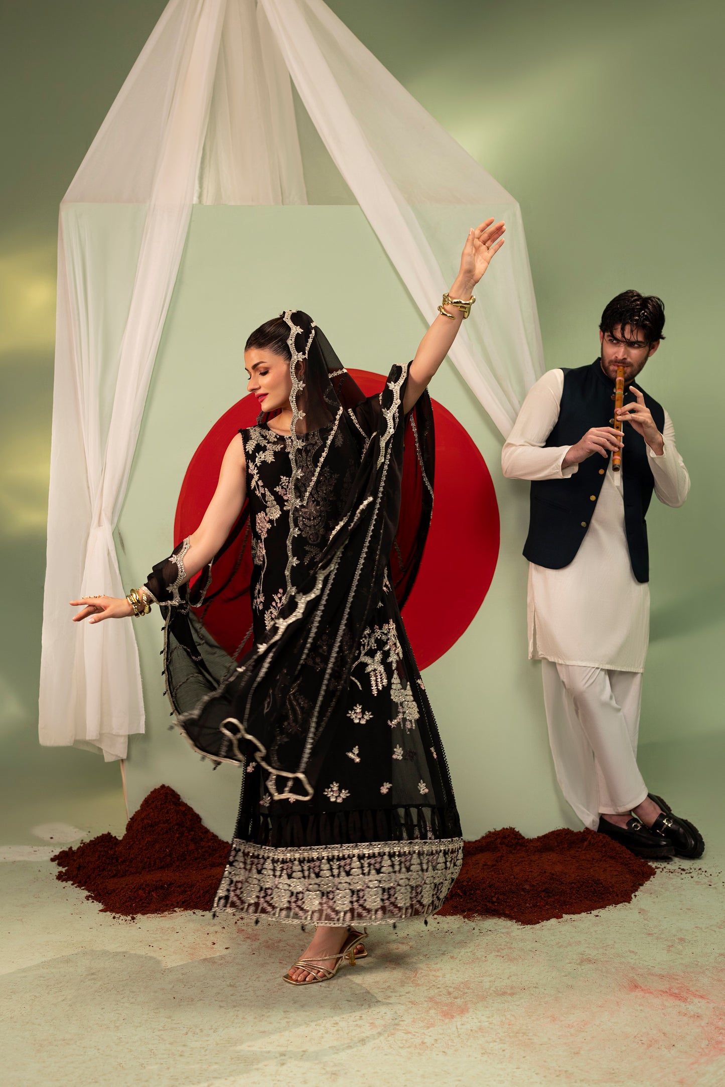 DS-05 Stylish Chiffon 3PC Suit with Embroidered Shirt & Dupatta