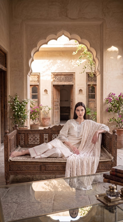 3PC Embroidered Dhanak Suit | DC - 05