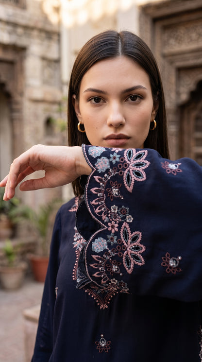 3PC Embroidered Dhanak Suit | DC - 04
