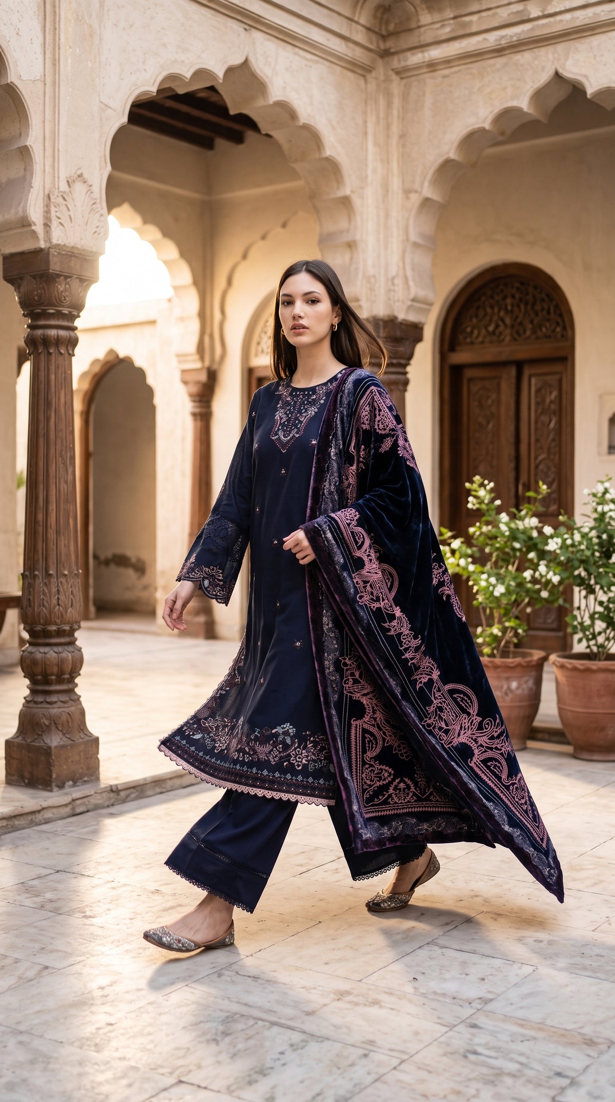 3PC Embroidered Dhanak Suit | DC - 04