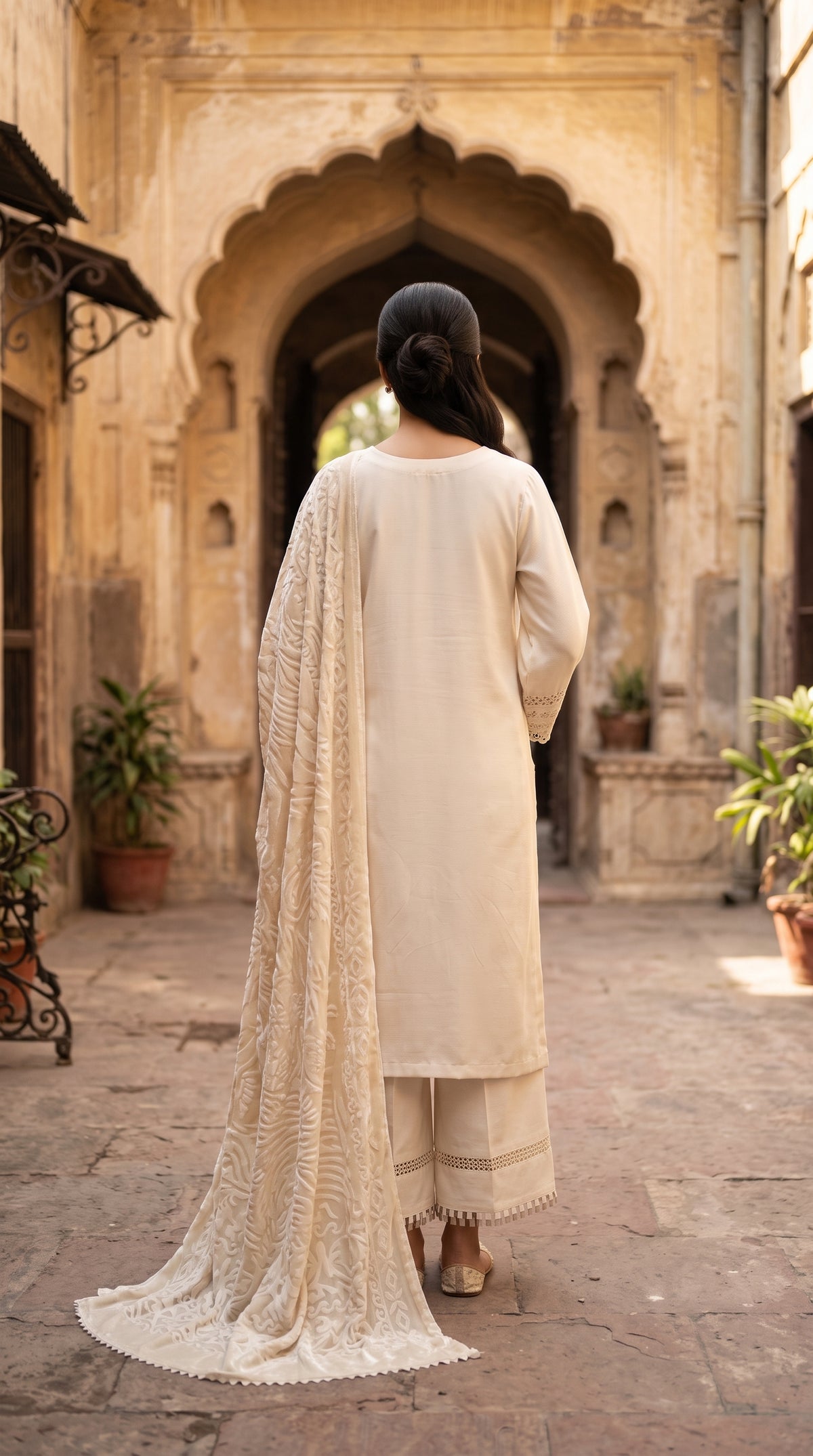 3PC Embroidered Dhanak Suit | DC - 05