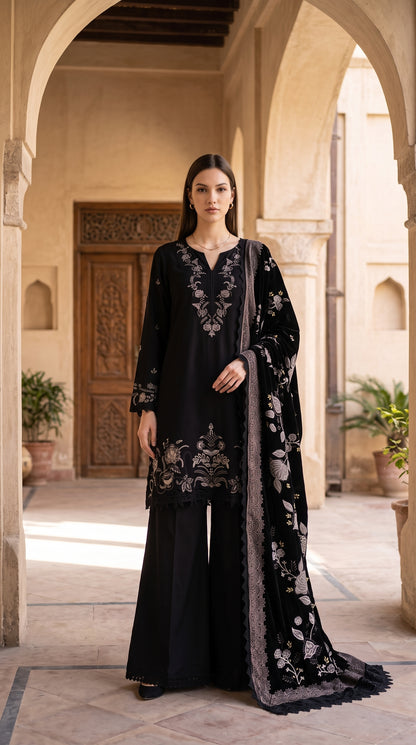 3PC Embroidered Dhanak Suit | DC - 10