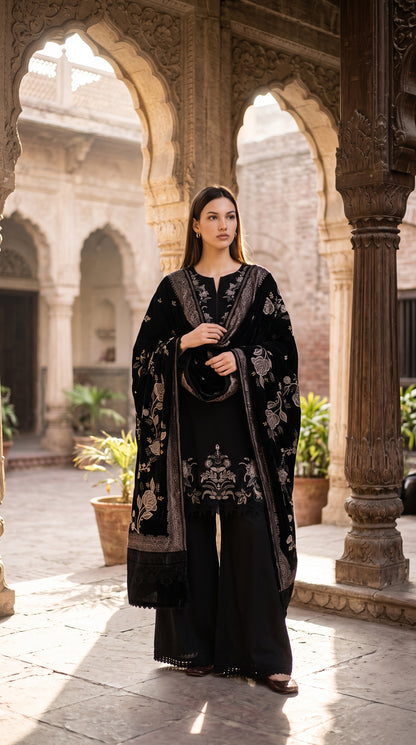3PC Embroidered Dhanak Suit | DC - 10