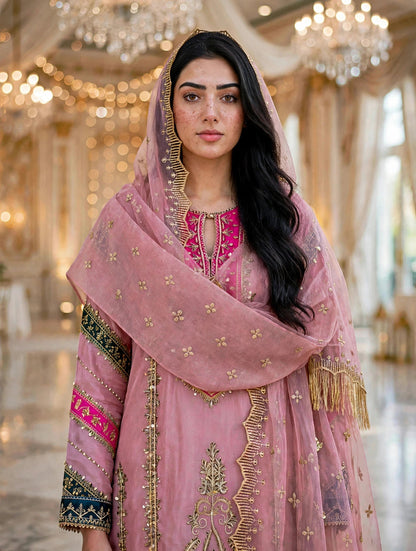 Luxury 3PC Embroidered Organza Suit | RE-02
