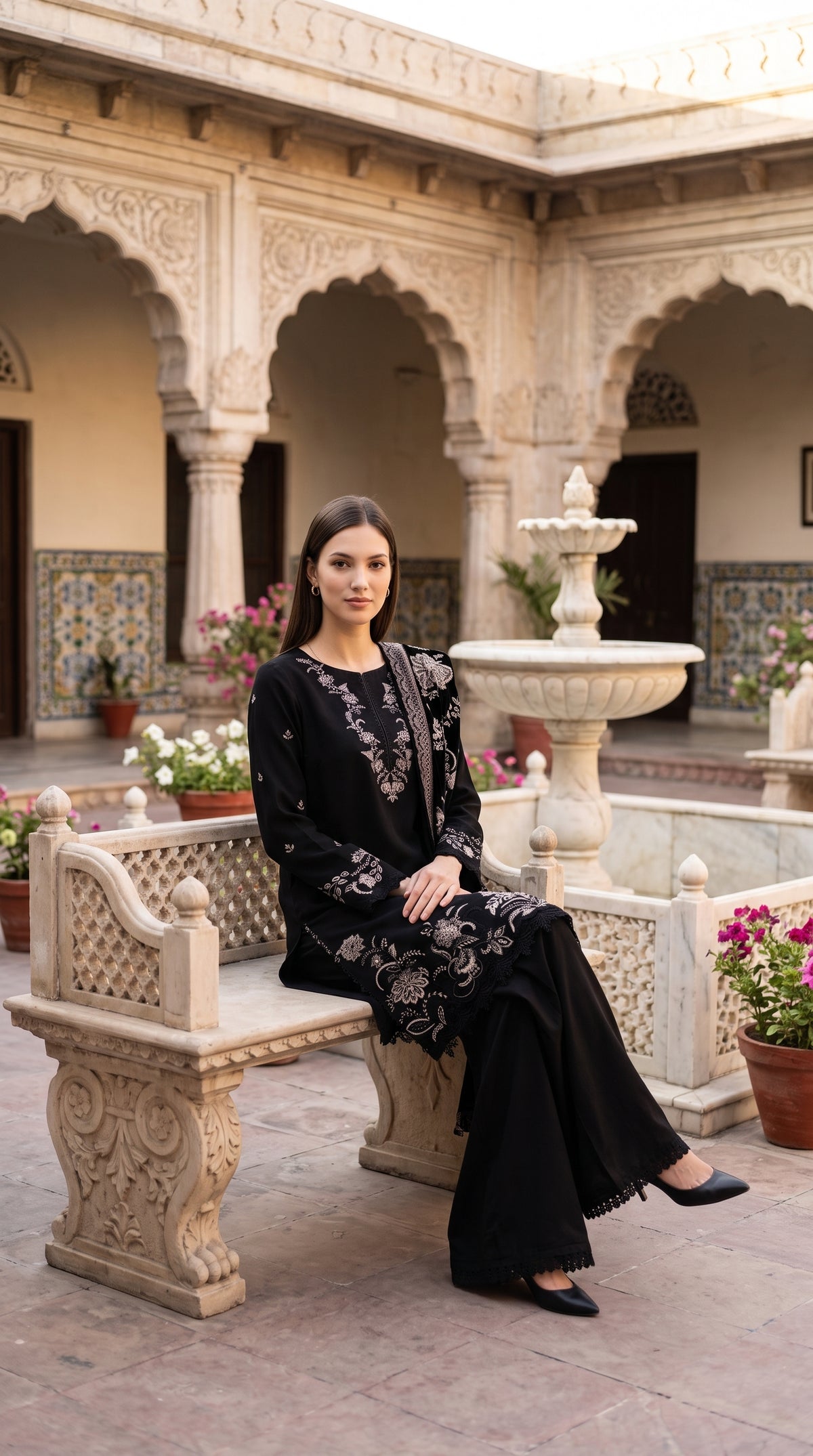3PC Embroidered Dhanak Suit | DC - 10