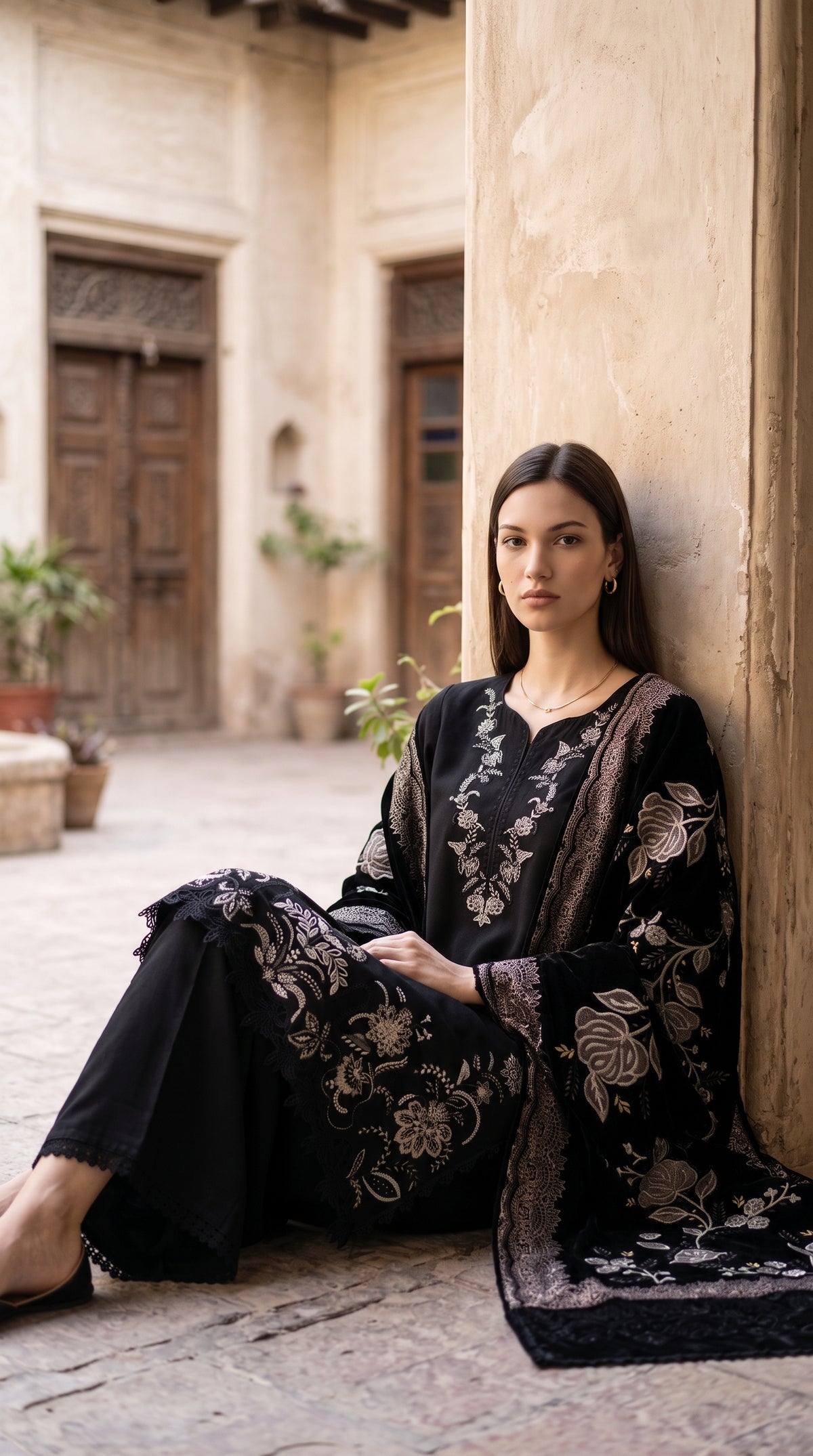 3PC Embroidered Dhanak Suit | DC - 10