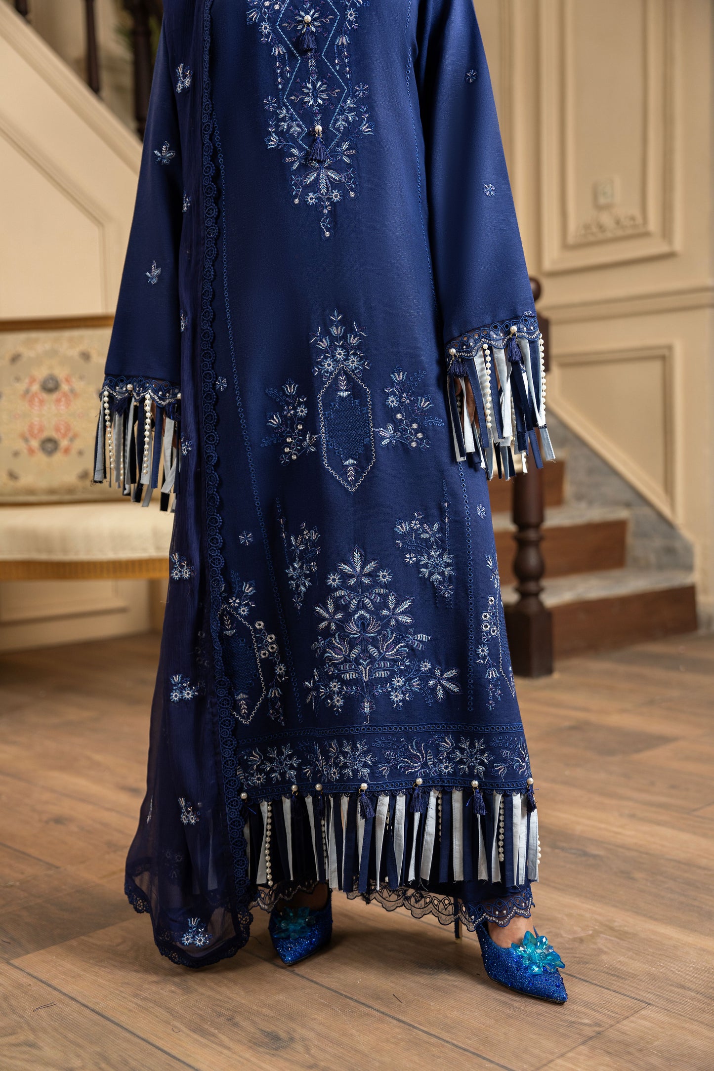 Pakistani casual embroidered outfit with dupatta