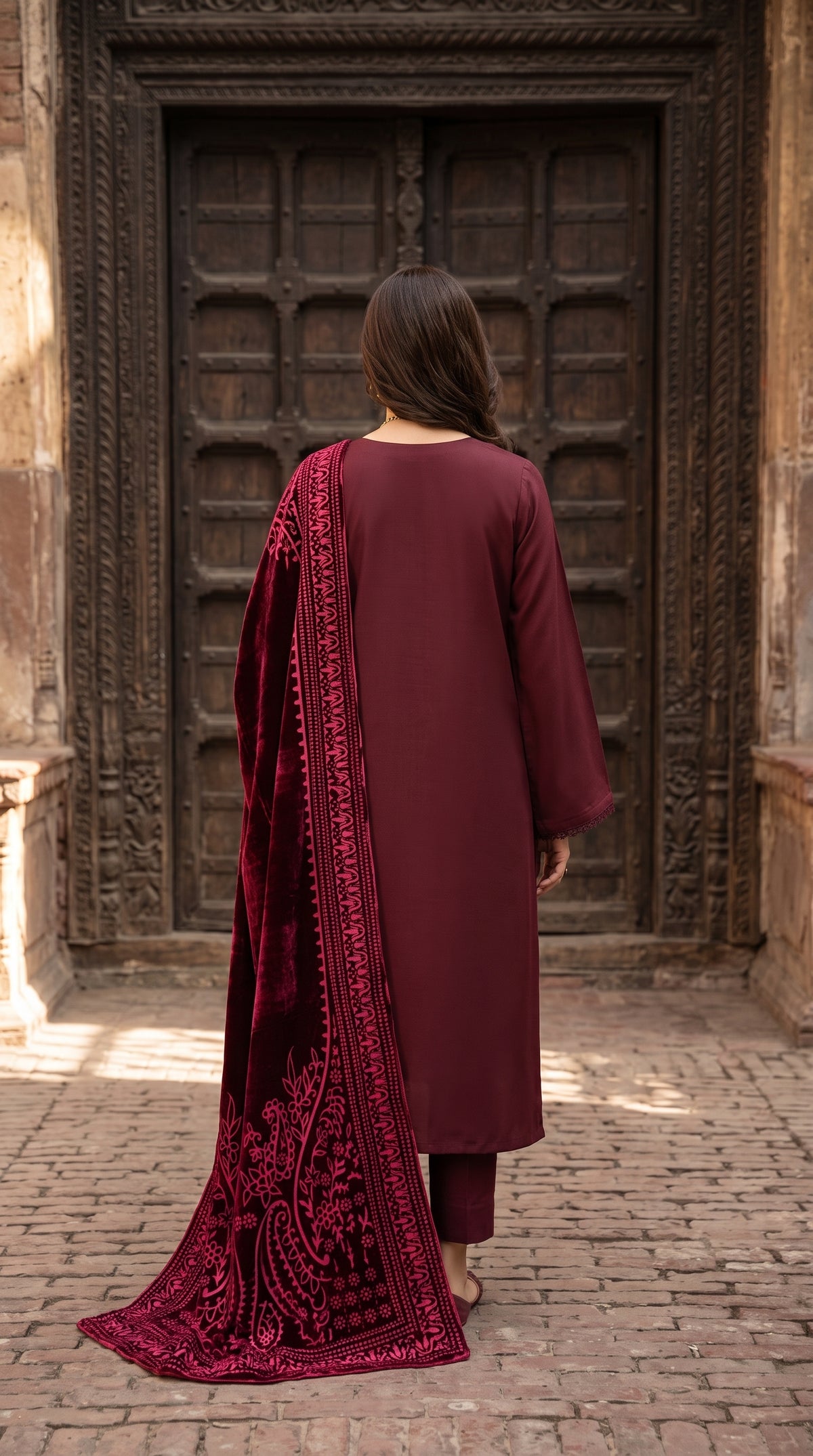 3PC Embroidered Dhanak Suit | DC - 08