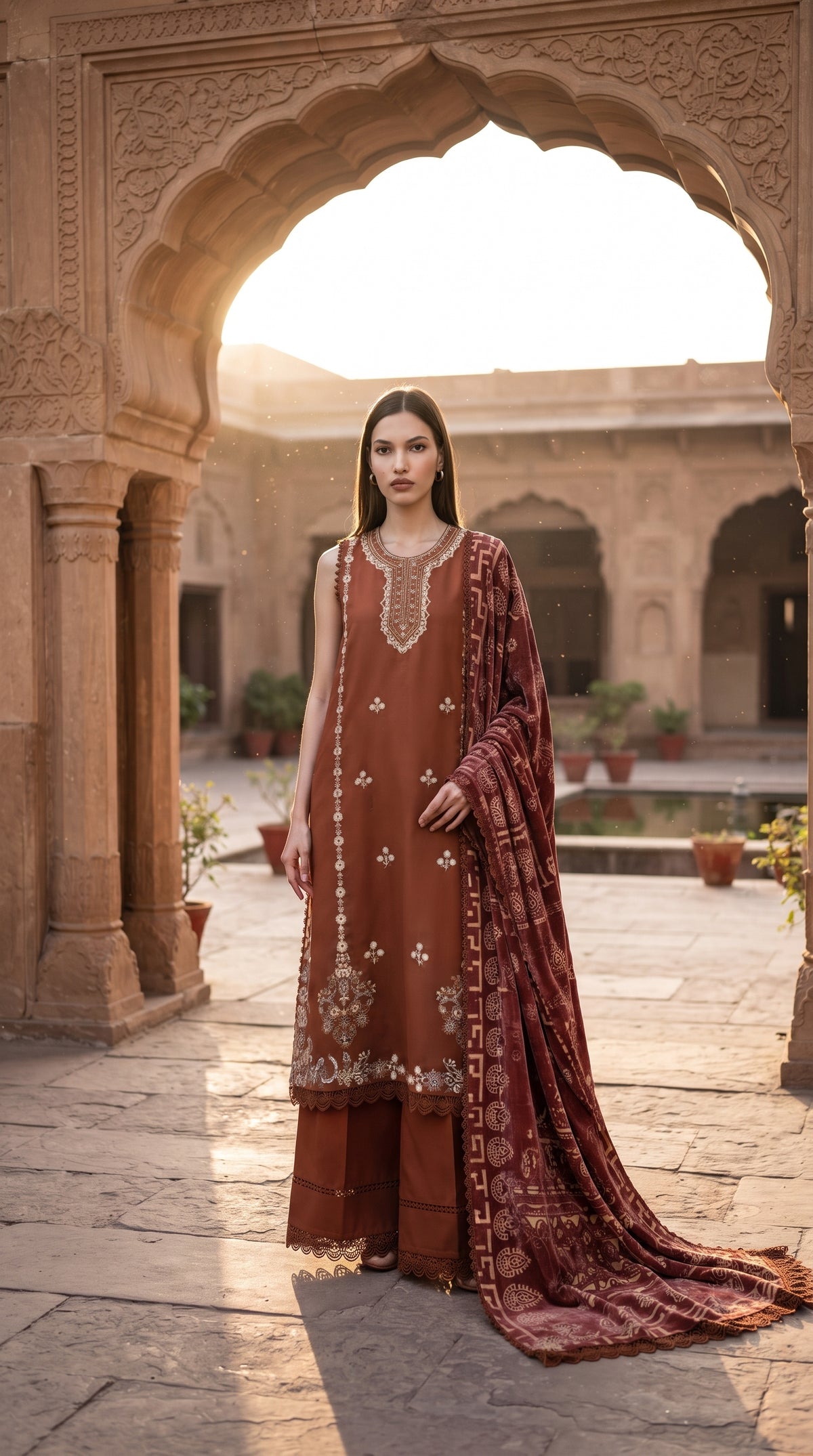 3PC Embroidered Dhanak Suit | DC - 06