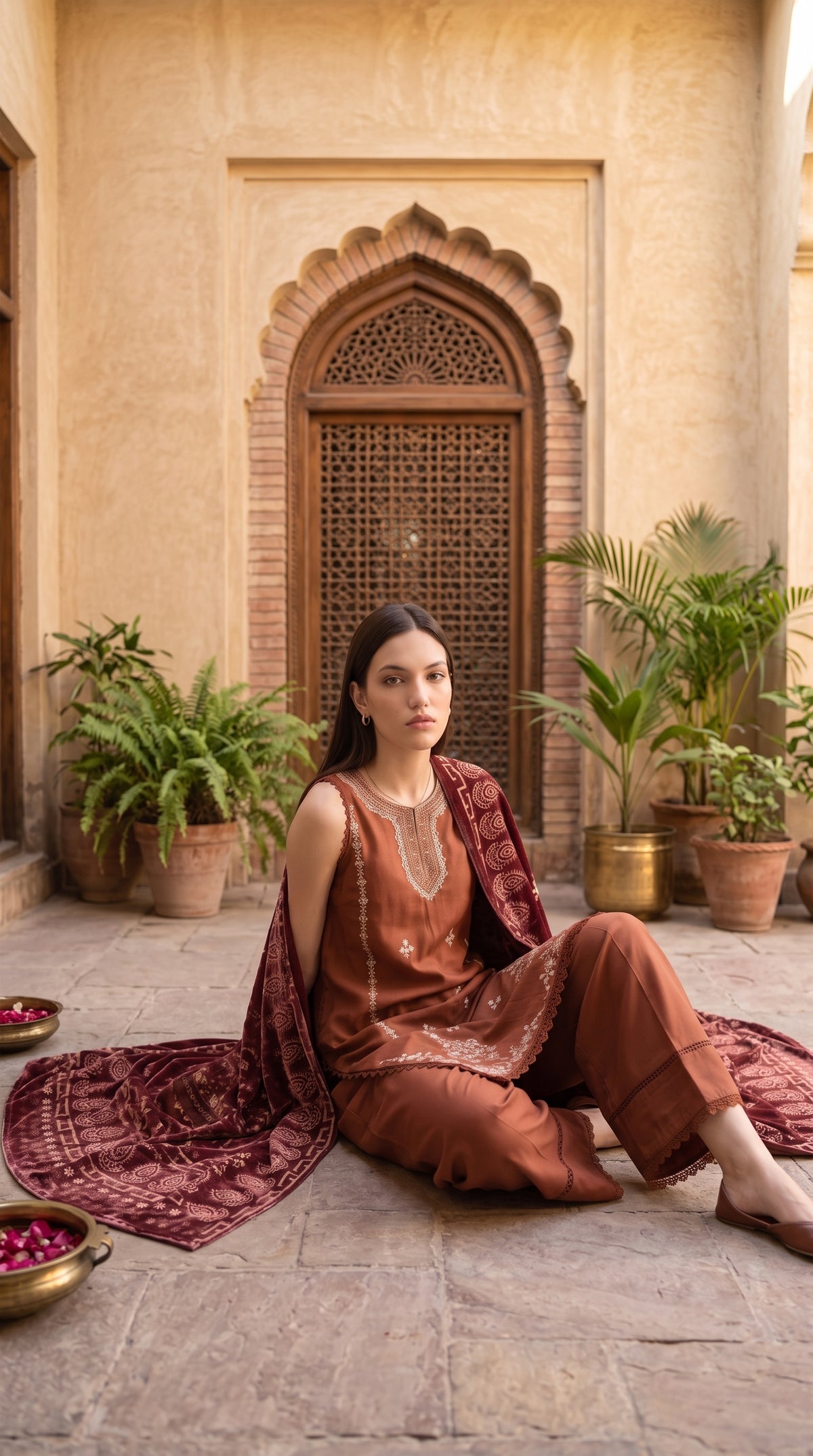 3PC Embroidered Dhanak Suit | DC - 06