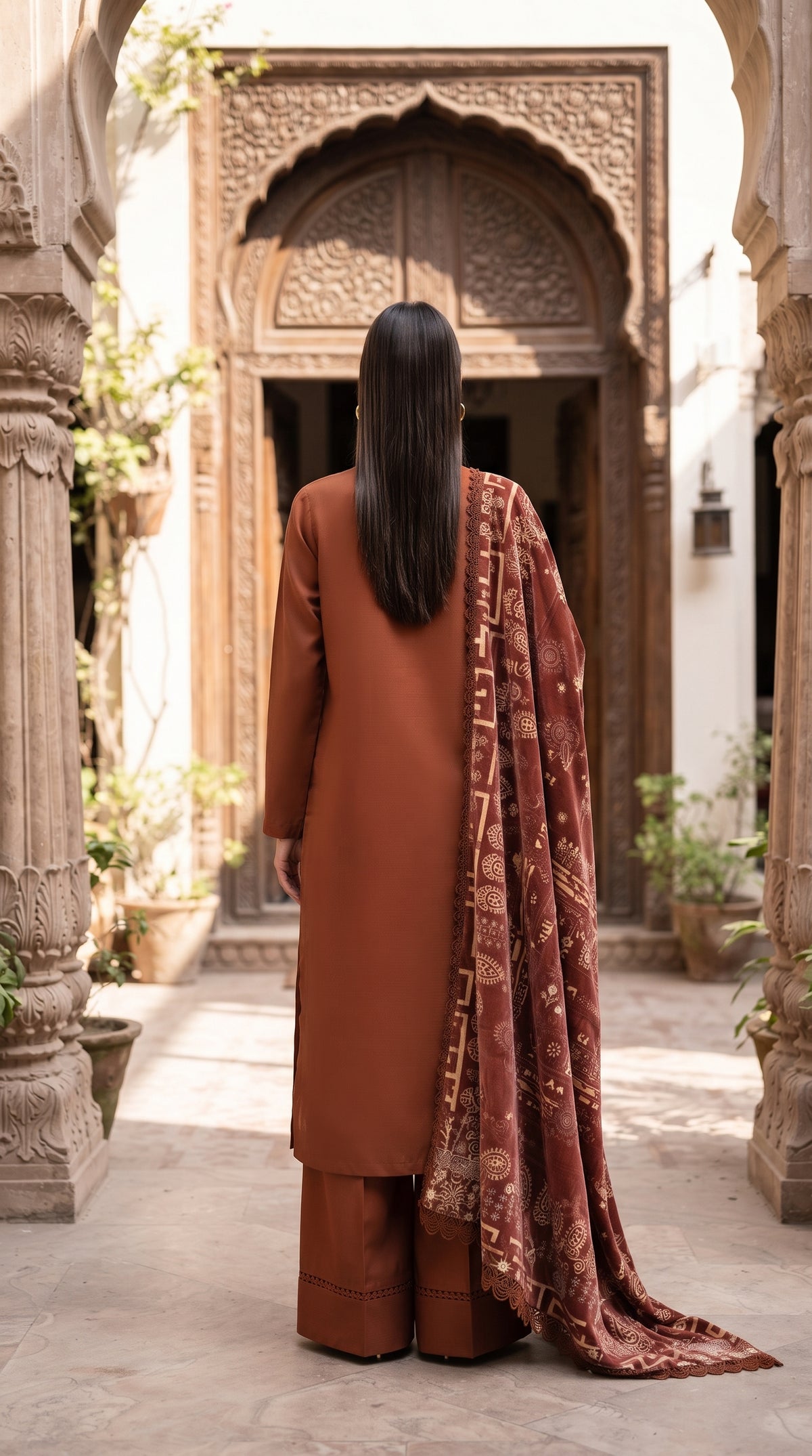 3PC Embroidered Dhanak Suit | DC - 06