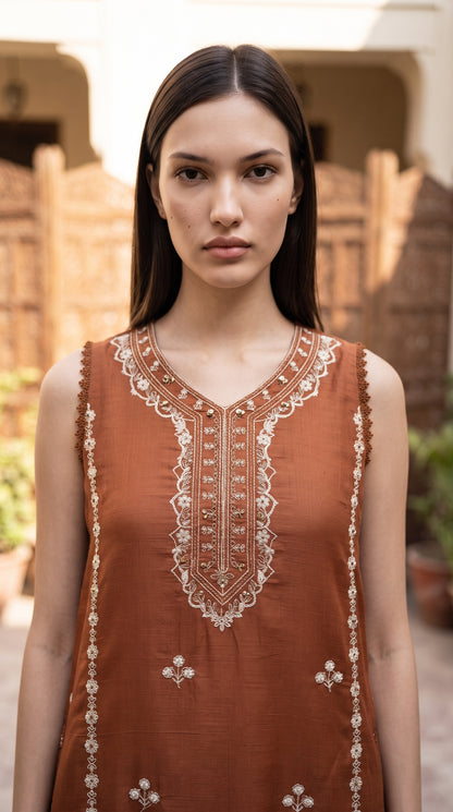 3PC Embroidered Dhanak Suit | DC - 06