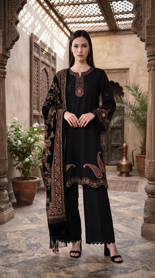 3PC Embroidered Dhanak Suit | DC - 03