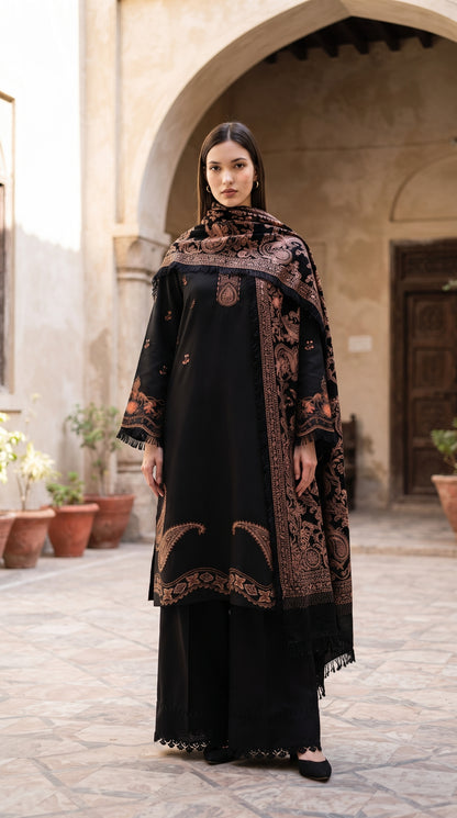 3PC Embroidered Dhanak Suit | DC - 03