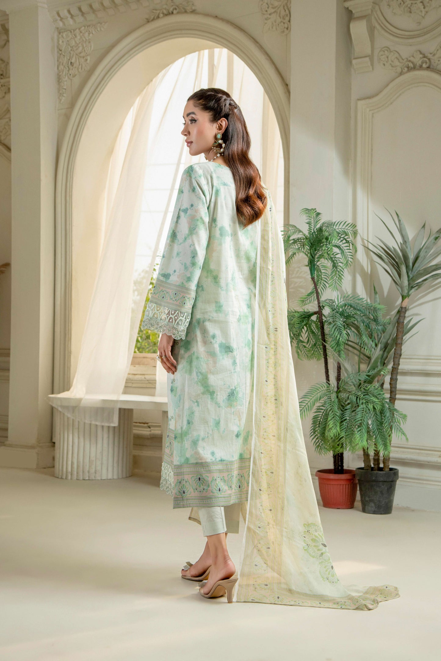  Embroidered lawn shirt with straight trouser