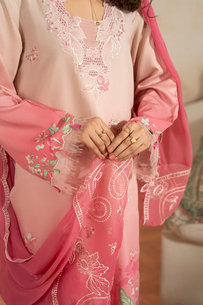Comfortable embroidered viscose shirt and trouser with chiffon dupatta