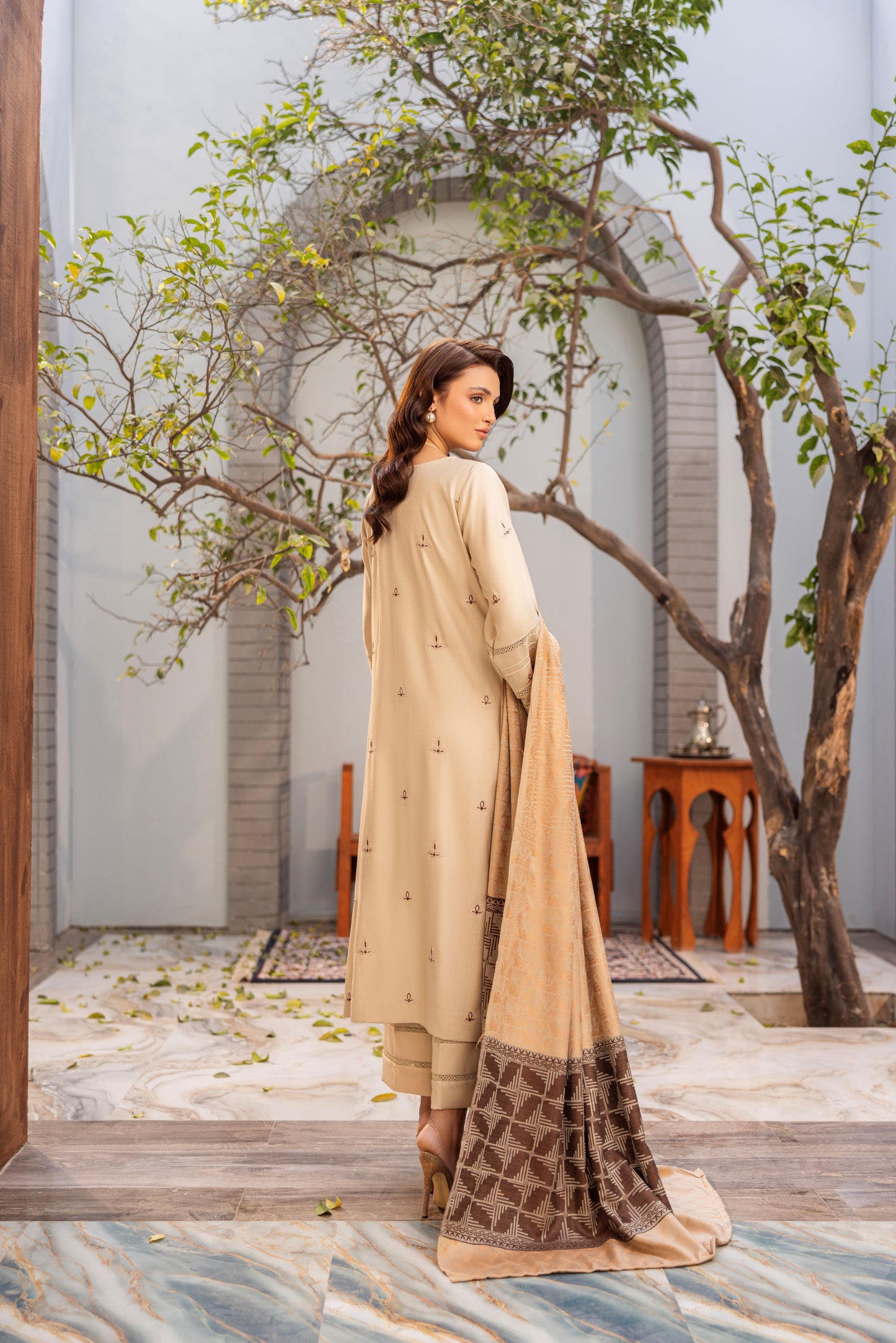 Traditional embroidered Dhanak front and back with wool shawl