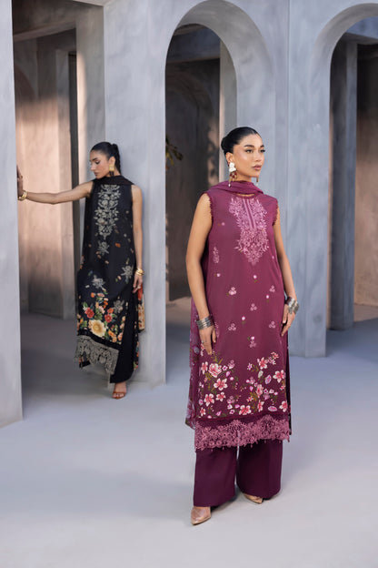 Beautiful embroidered Karandi winter suit with chiffon dupatta and plain trouser