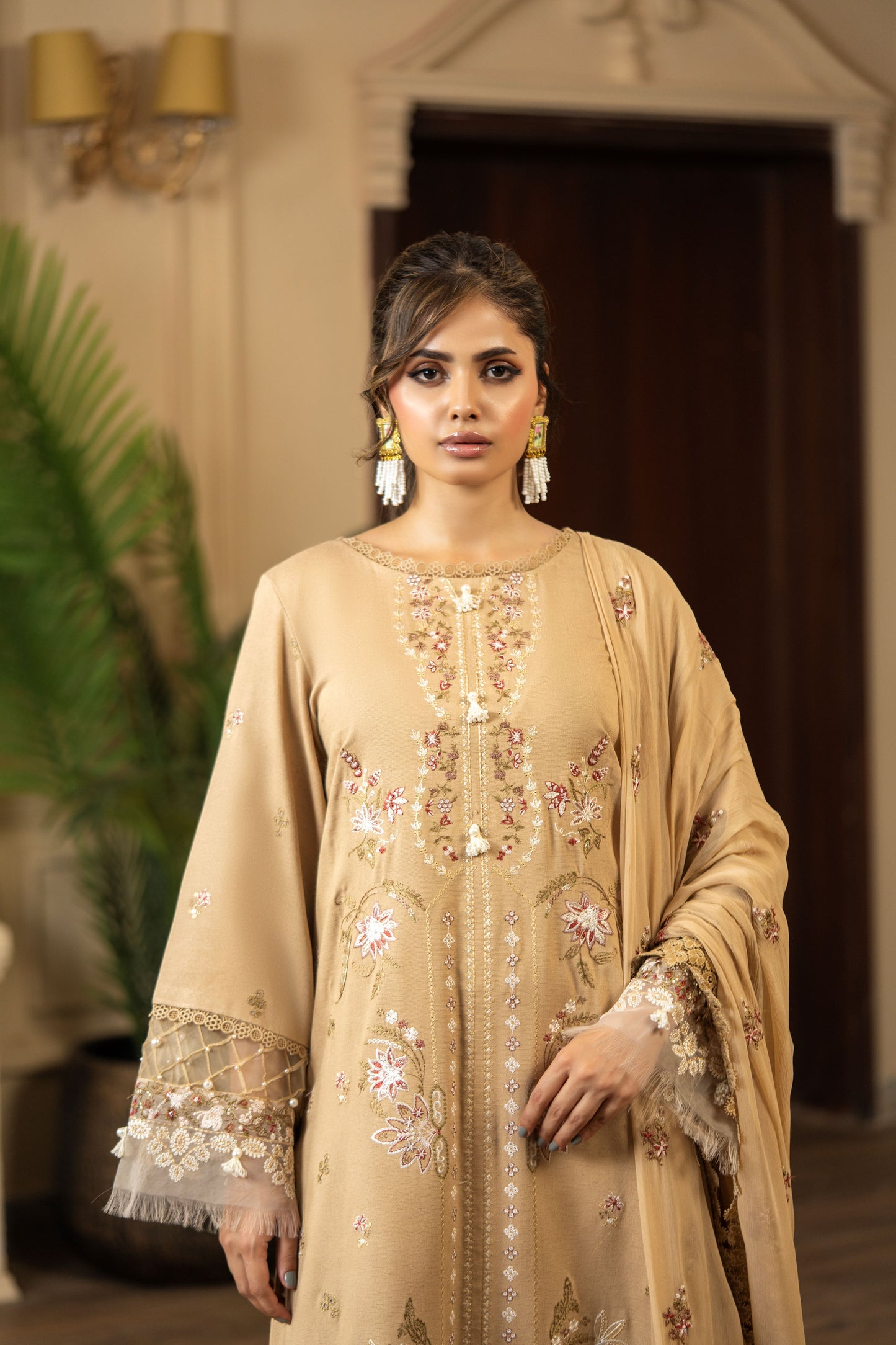 Women’s 3PC unstitched outfit with dupatta and embroidery