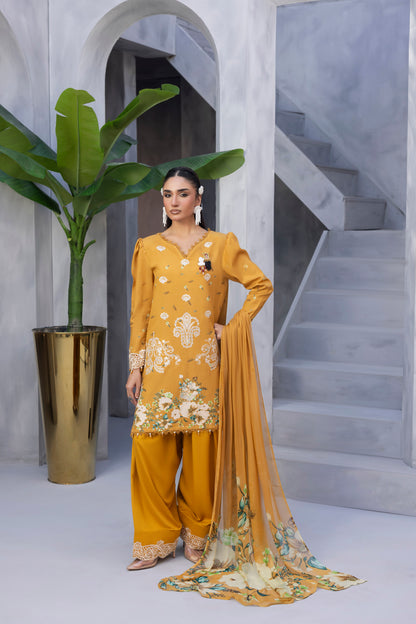 Chic embroidered Karandi 3PC dress for formal events