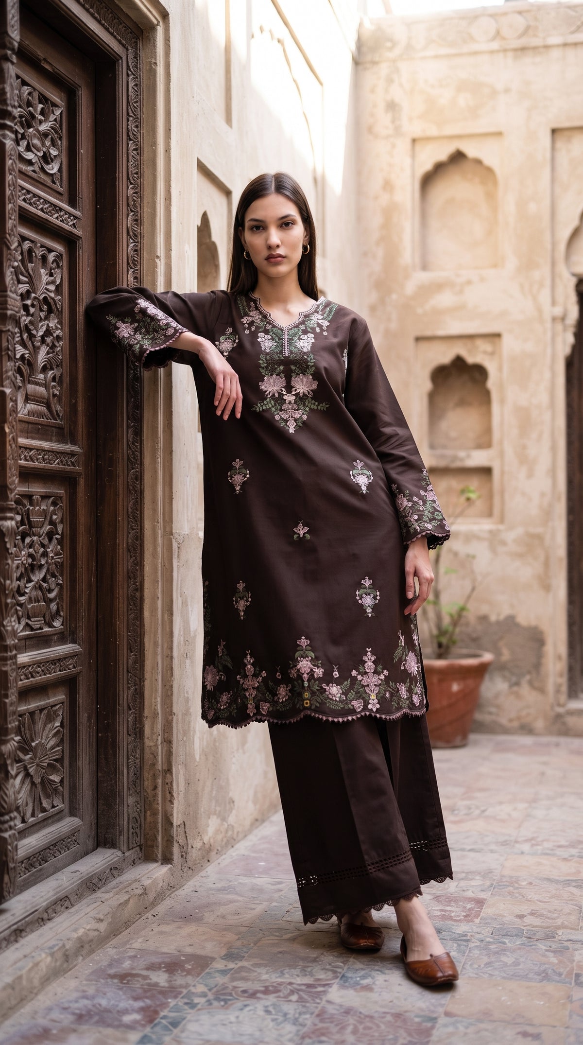3PC Embroidered Dhanak Suit | DC - 01