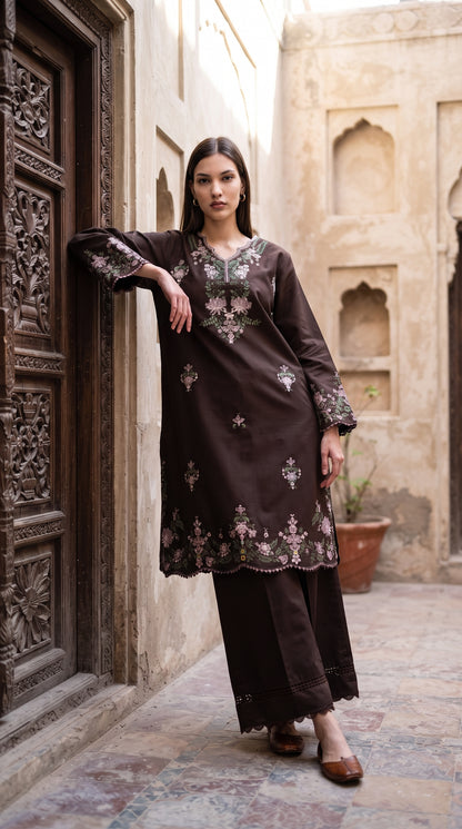 3PC Embroidered Dhanak Suit | DC - 01
