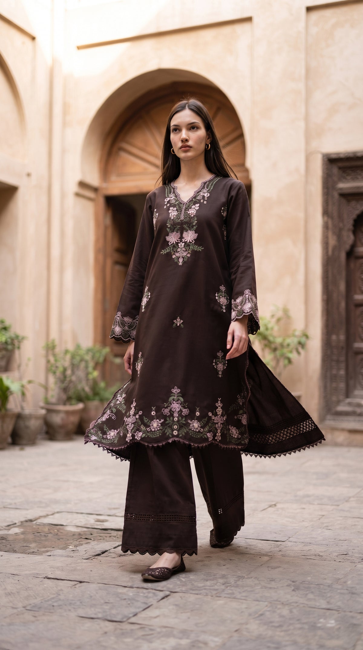 3PC Embroidered Dhanak Suit | DC - 01