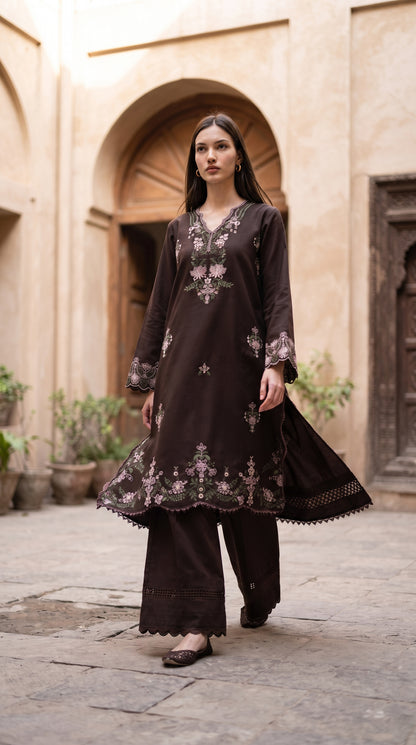 3PC Embroidered Dhanak Suit | DC - 01