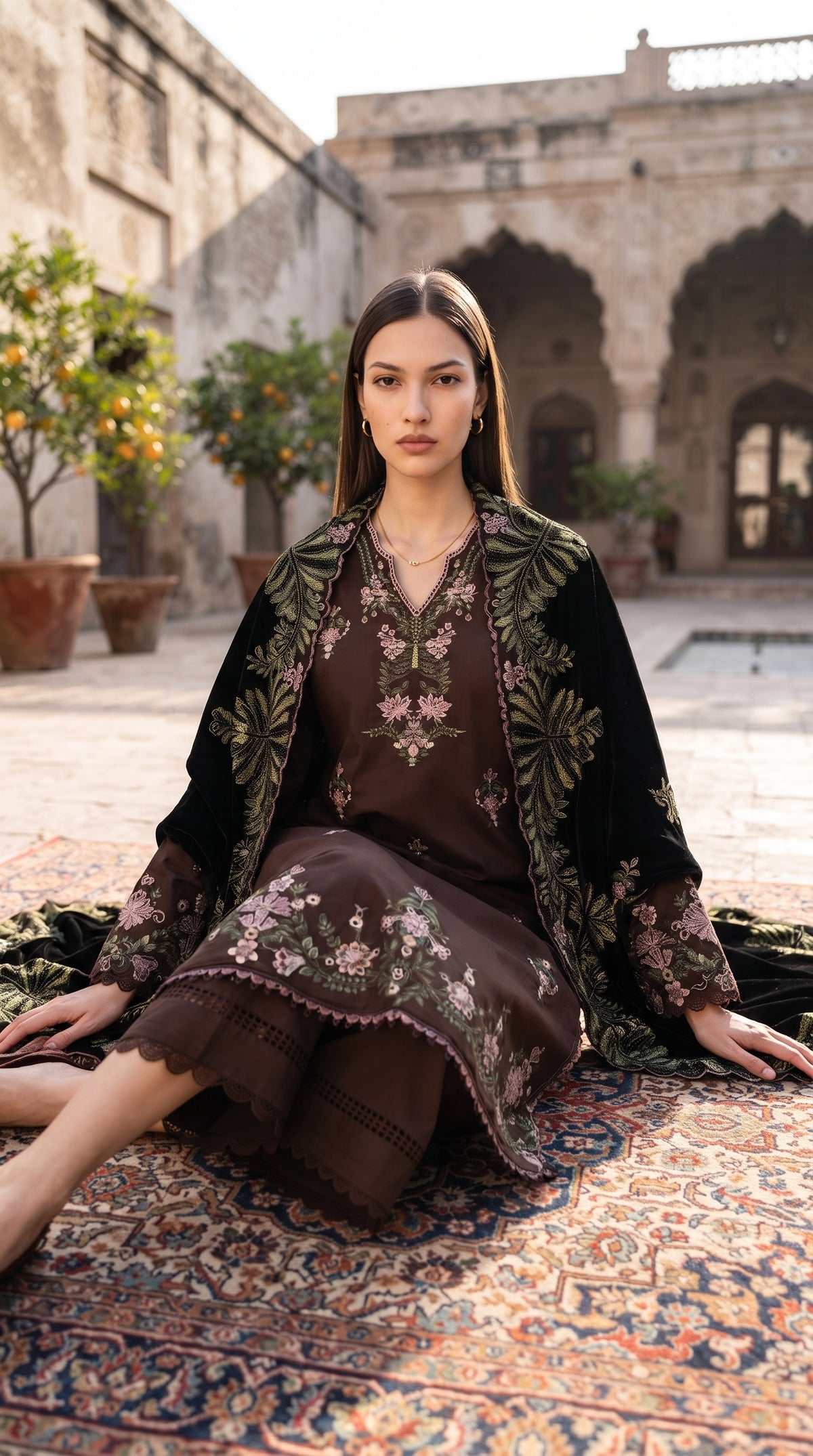 3PC Embroidered Dhanak Suit | DC - 01