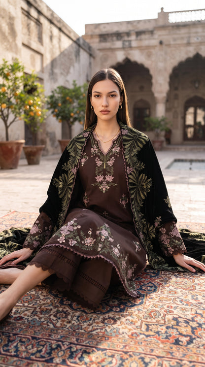 3PC Embroidered Dhanak Suit | DC - 01