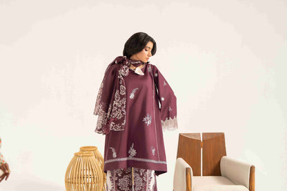 Designer embroidered lawn shirt styled with chiffon dupatta and cotton plain trouser.