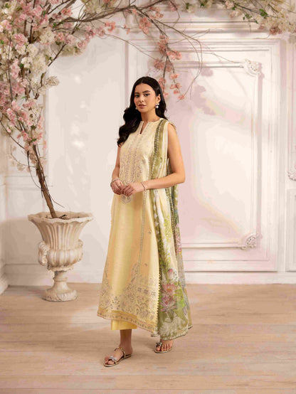Designer embroidered lawn suit with chiffon dupatta and cotton trouser