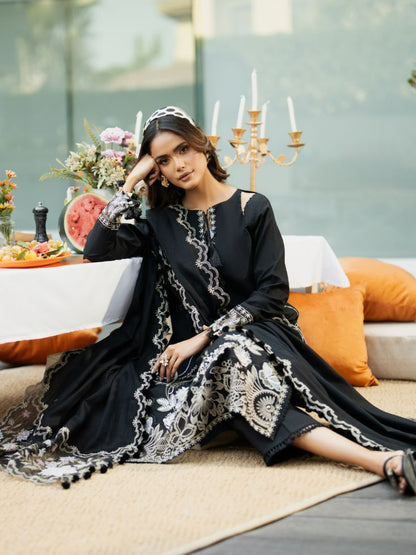 Lawn dress featuring motifs, patch, and cotton embroidered dupatta