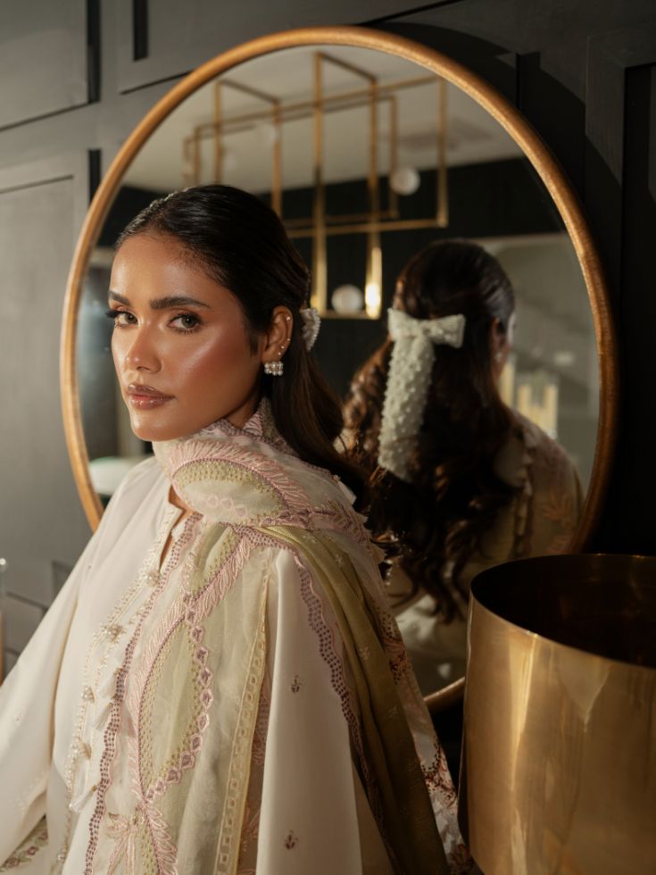 Embroidered lawn suit with bridal style motifs and cotton dupatta