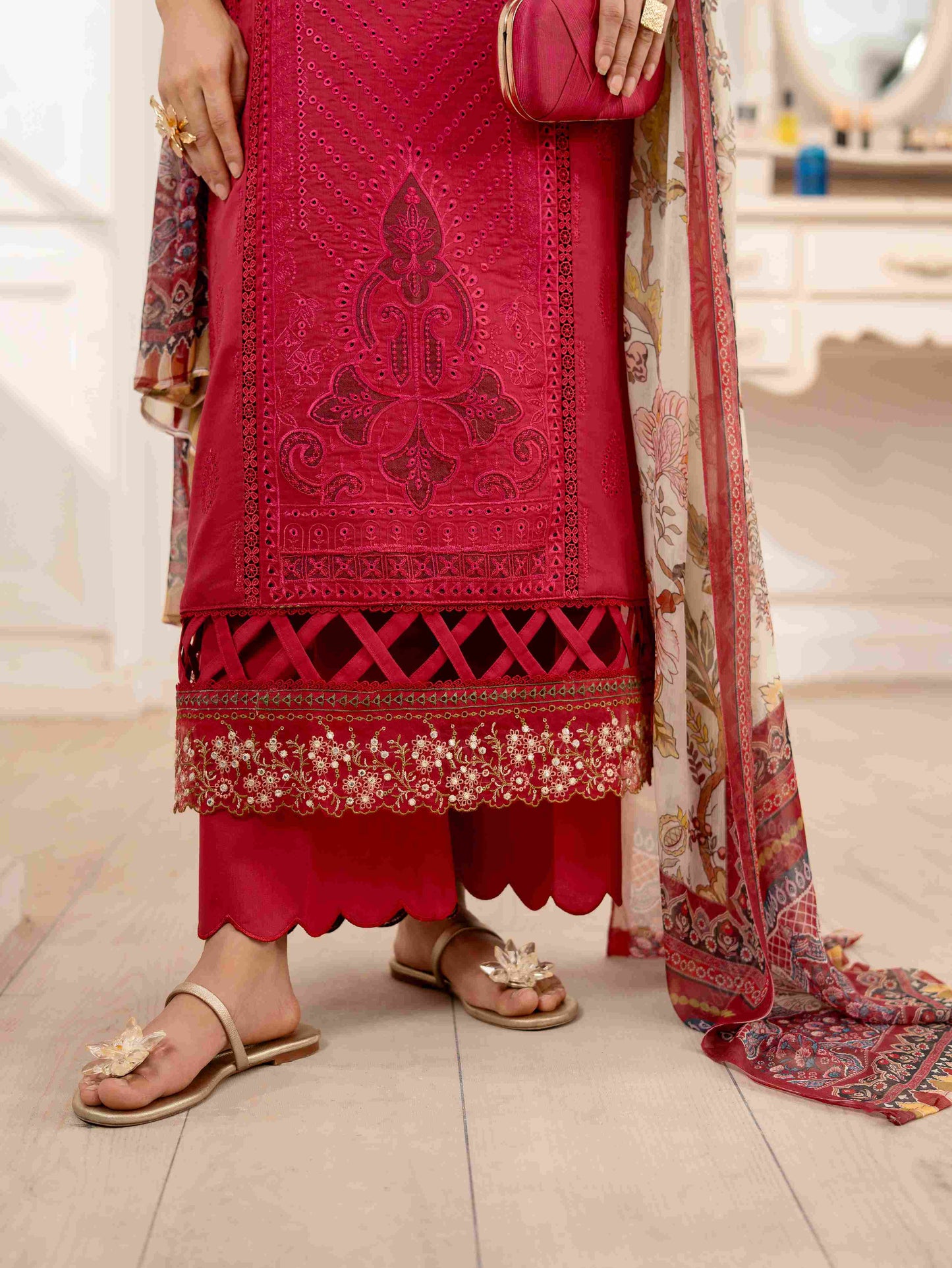 Summer lawn suit with embroidered shirt and digital print dupatta
