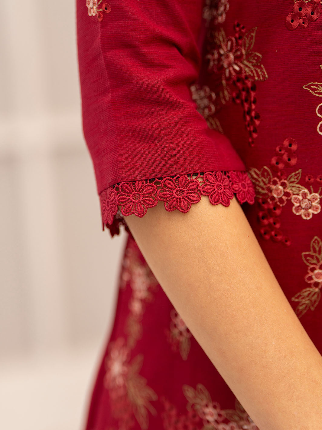 Designer embroidered shirt, chiffon printed dupatta, karandi trouser unstitched