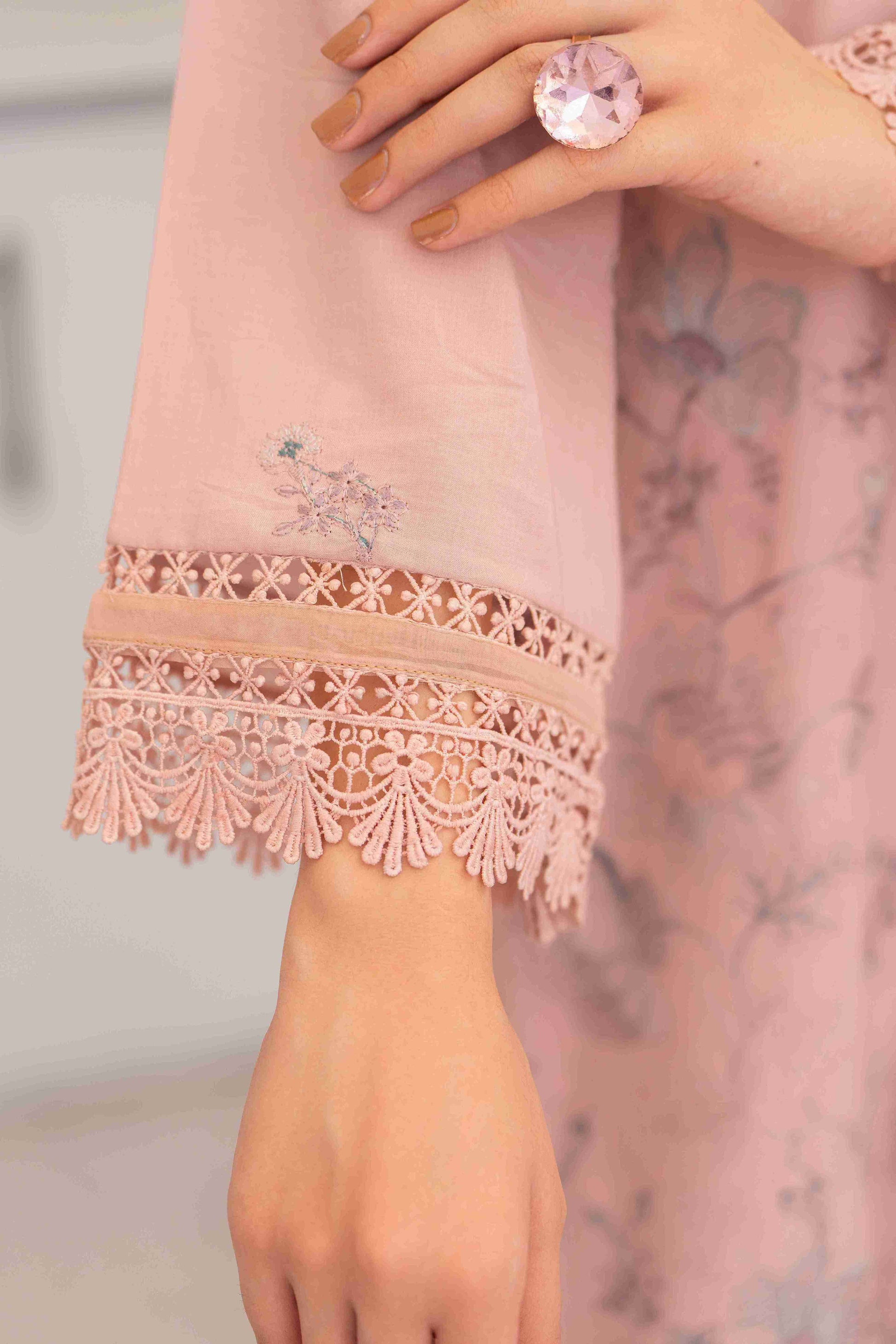 Stylish embroidered lawn suit with chiffon dupatta and cotton trouser fabric three piece