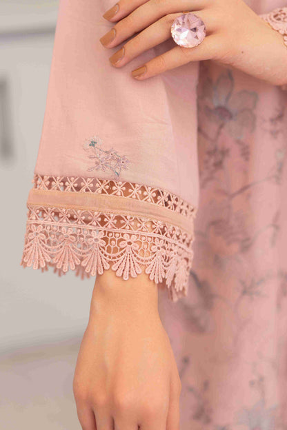 Stylish embroidered lawn suit with chiffon dupatta and cotton trouser fabric three piece