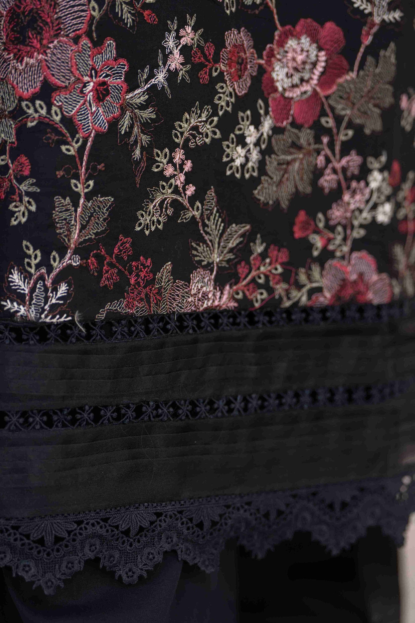 Premium embroidered lawn shirt paired with cotton trouser and printed chiffon dupatta for stylish eastern wear