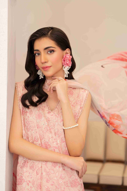 Premium embroidered lawn shirt with chiffon dupatta and plain cotton trouser fabric