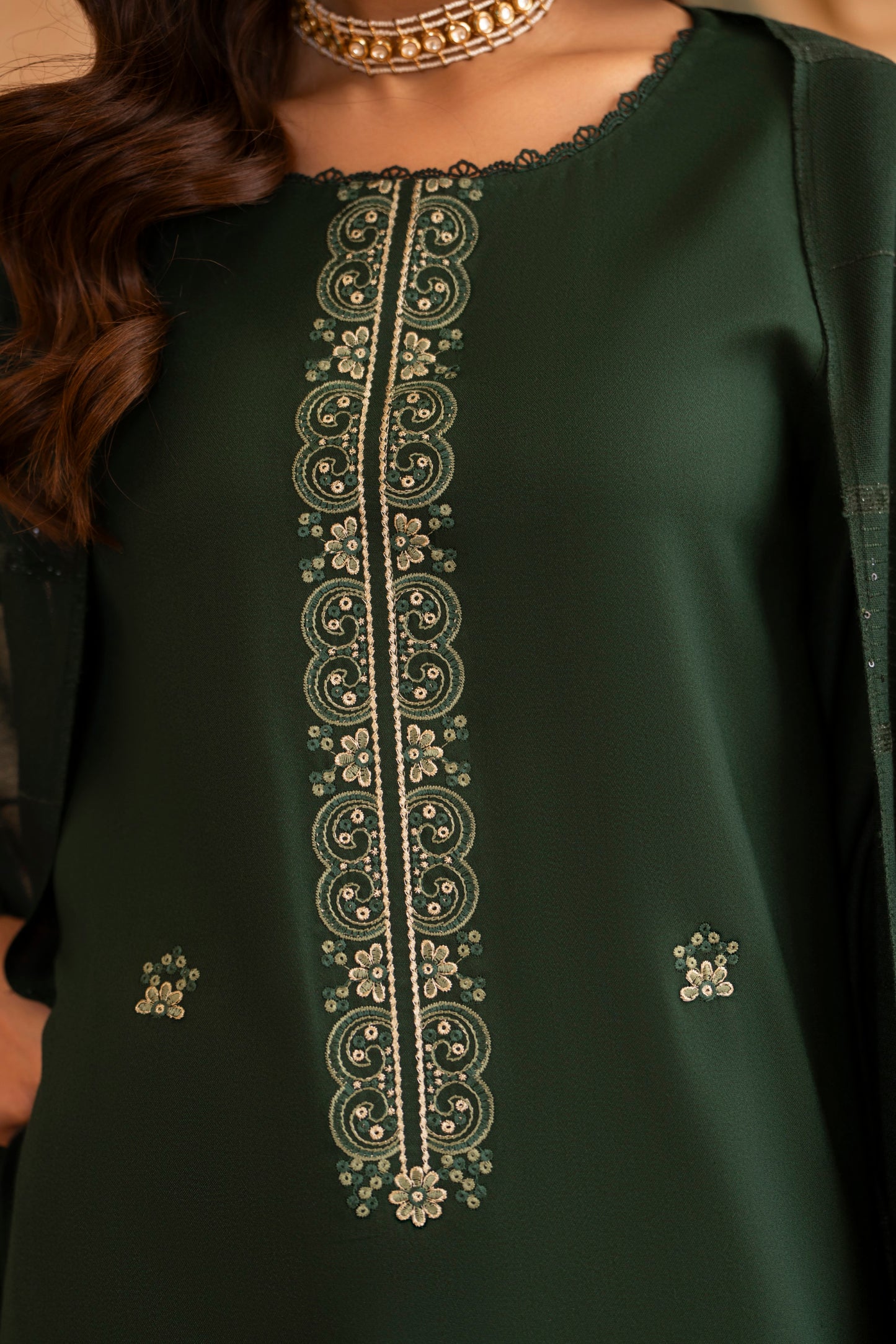 Dhanak 3-PC Classic Look; embroidered woolen suit, providing warmth and enhancing its classic, traditional appeal