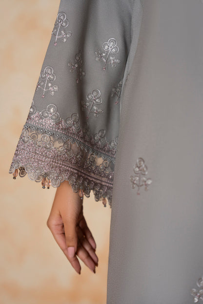 Dhanak Floral Design Suit; embroidered 3-PC woolen dress, ideal for winter formal events and graduation ceremonies